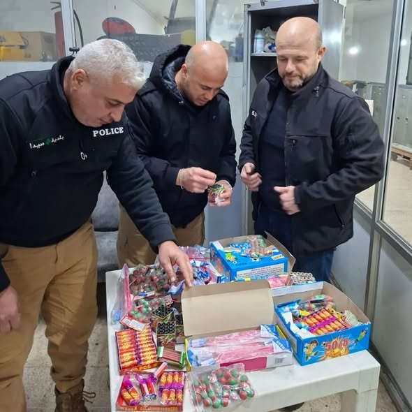 Sidon Municipal Police conduct a nighttime field patrol to enforce the ban on the sale and use of fireworks
